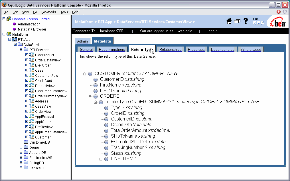 Return Type for a Logical Data Service