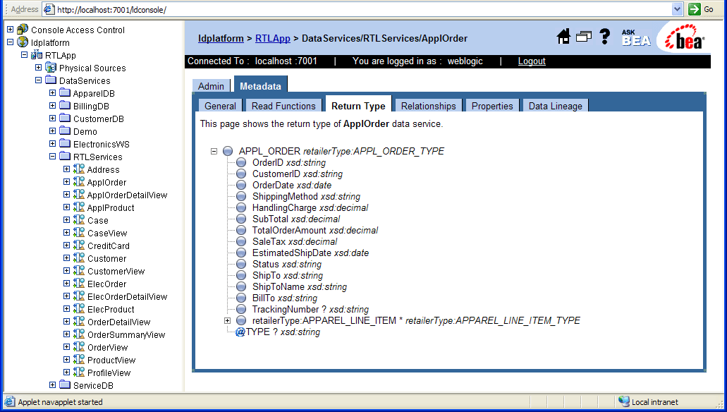 Return Type for a Logical Data Service
