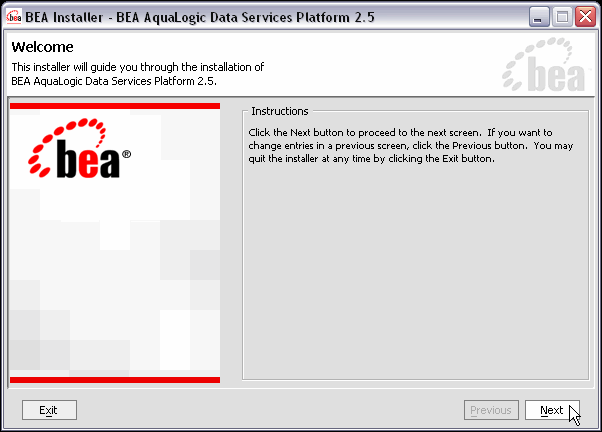 AquaLogic Data Services Platform Installation Welcome Screen