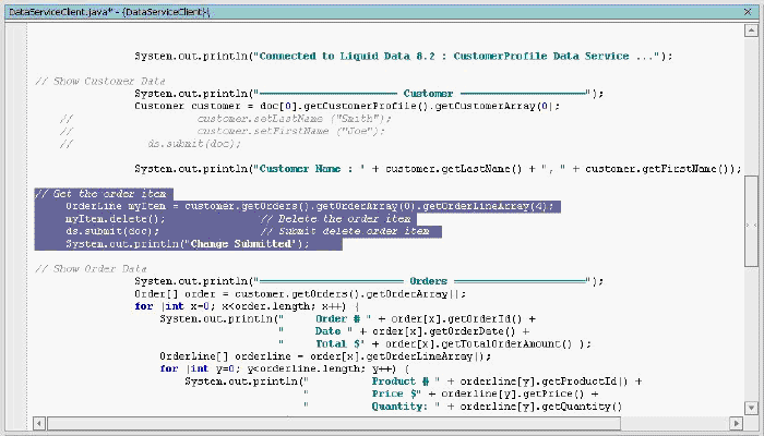 Java Code to Delete Line Item