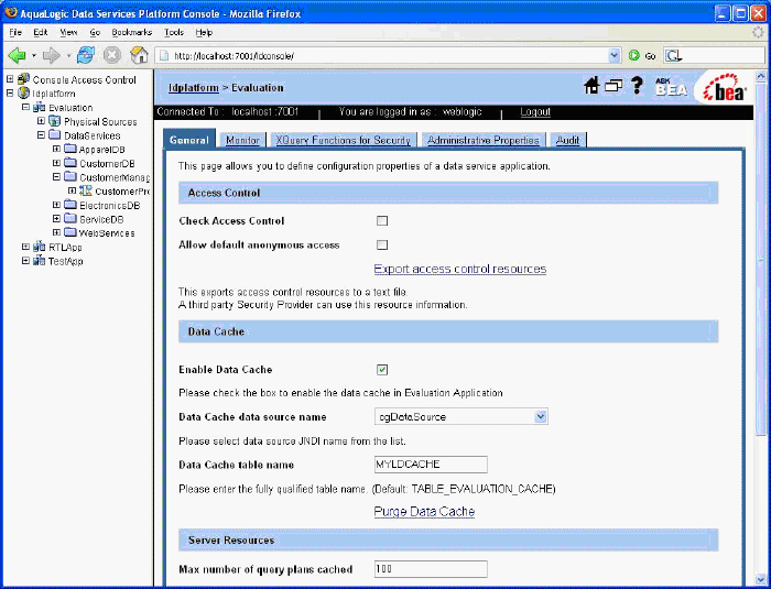 ALDSP Console General Page