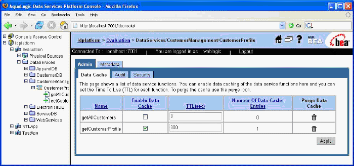 Cache Test Results in the Metadata Browser