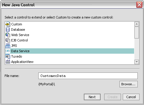 Creating a New Data Service Control