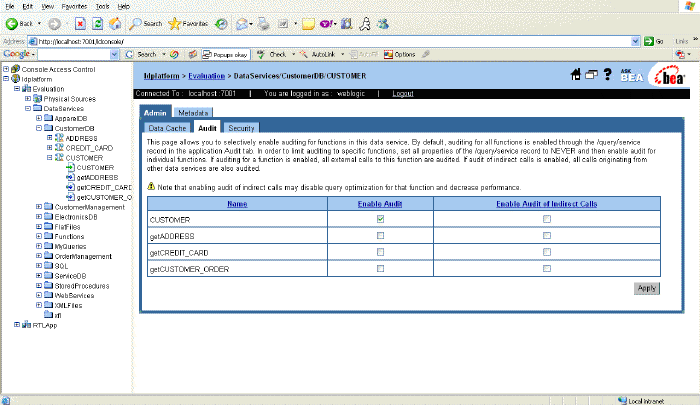 Audit Tab in the ALDSP Console