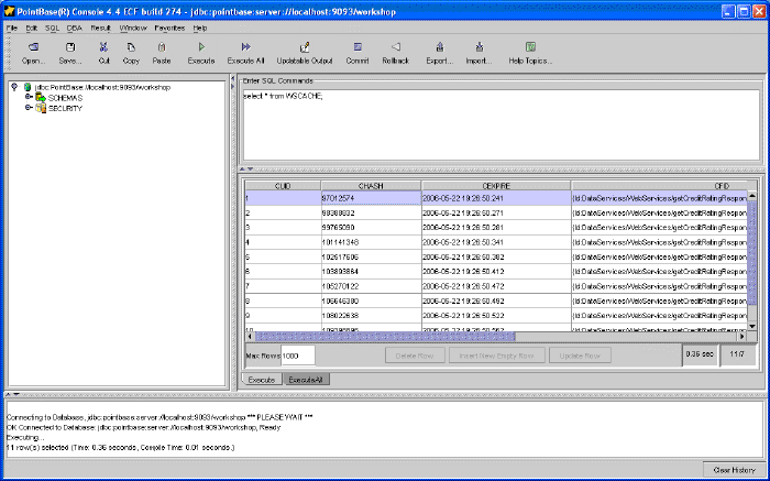 PointBase Console Cache Information