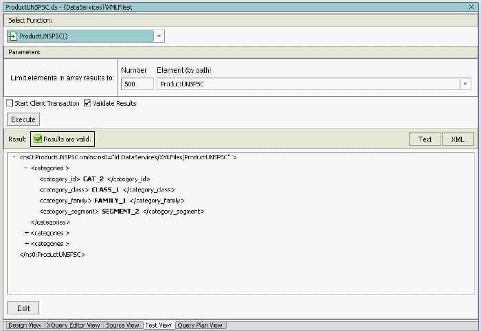 XML Data Service Test Results