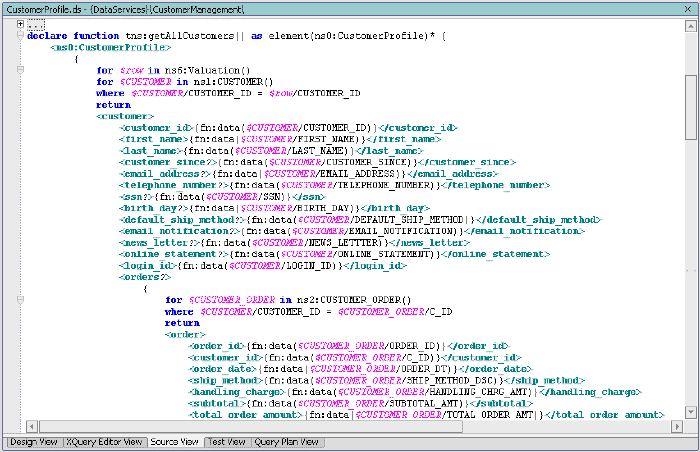 Source View of Flat File Data Service Integrated with Logical Data Service