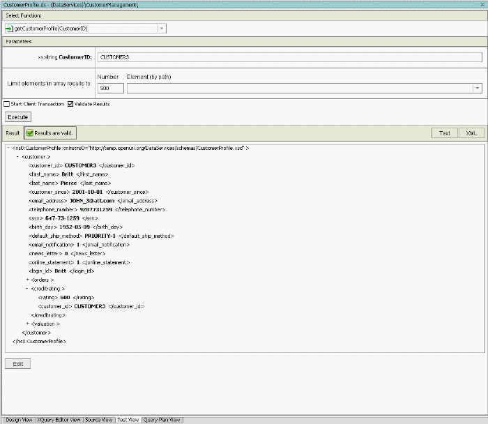 Customer Profile Data Integrated with Web Service Credit Rating Data