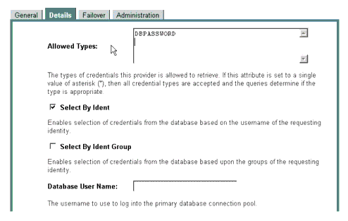 Database Credential Mapping Provider Details Tab