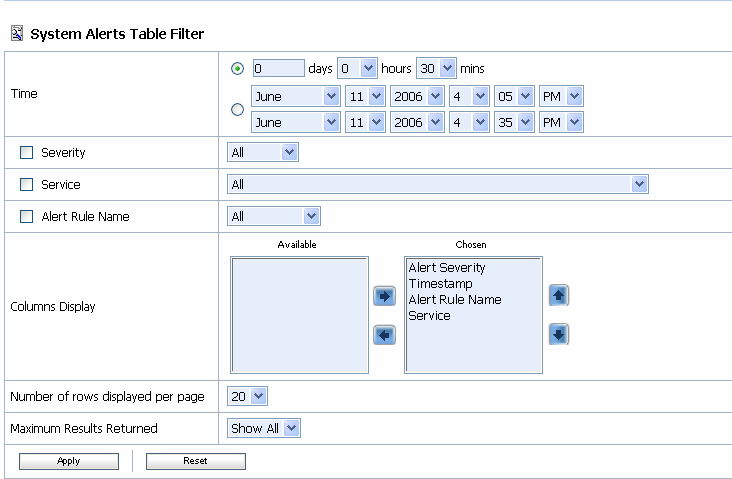 System Alerts Table Filter