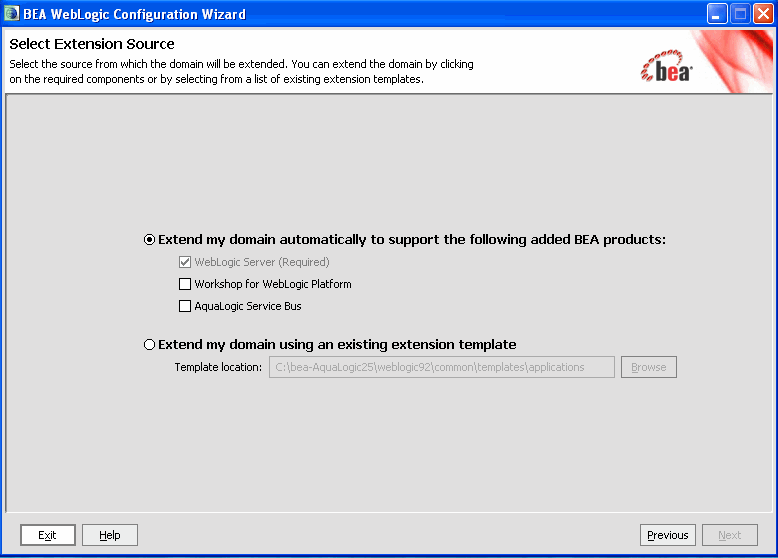 Select Extension Source Window