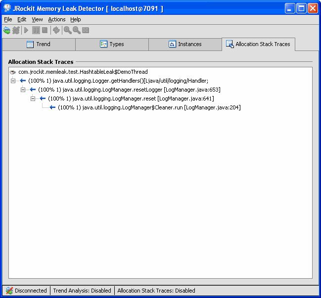 Allocation Stack Traces Tab