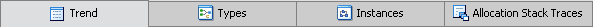 The Tabs in the Memory Leak Detector (Indicates Work Flow)