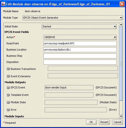 EPCIS Object Event Generator Sends Output to External Sender