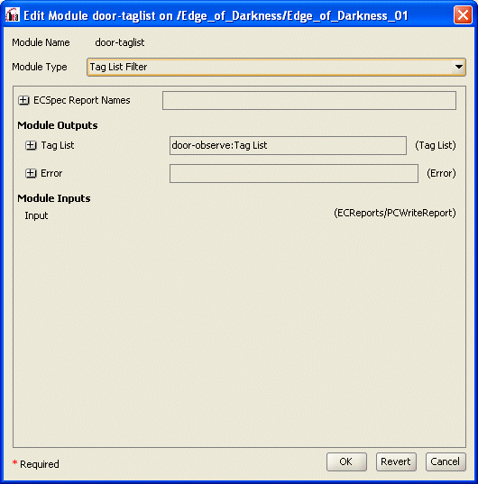 Tag List Filter Module Sends Output to EPCIS Object Event Generator