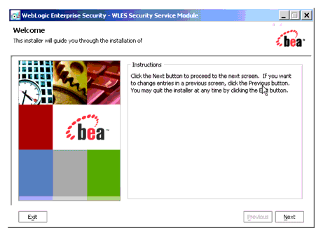 BEA Installer - WebLogic Server, Version 8.1 Security Service Module Window
