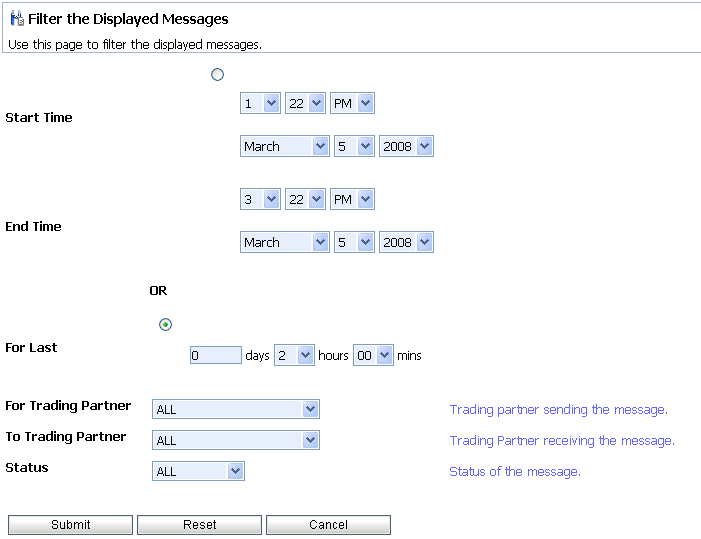 Filter Displayed Messages Page
