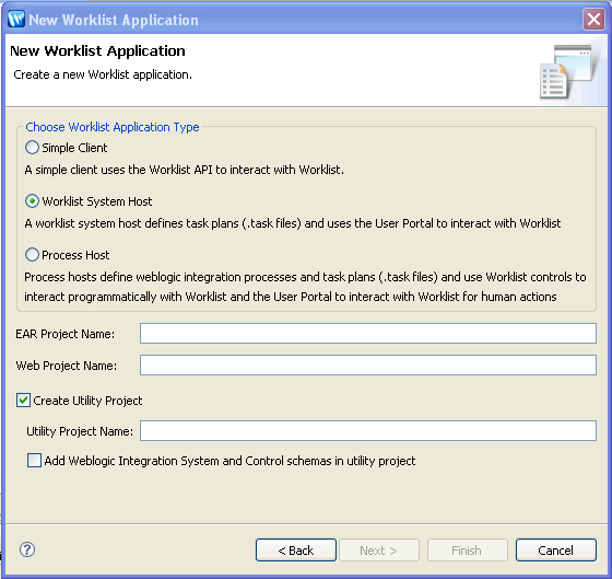 New Worklist Application Dialog Box