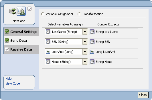 Mapping the Send Data Variables with the Control Parameters 
