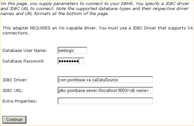 Configure Connection Parameters Page