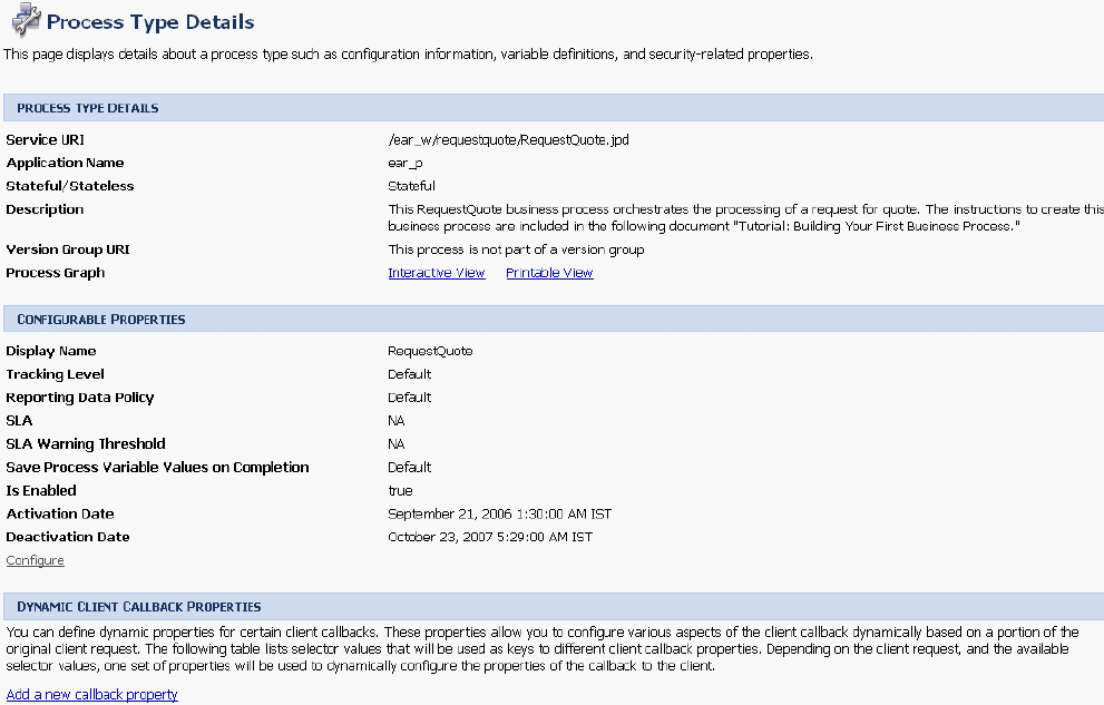 Process Type Details page