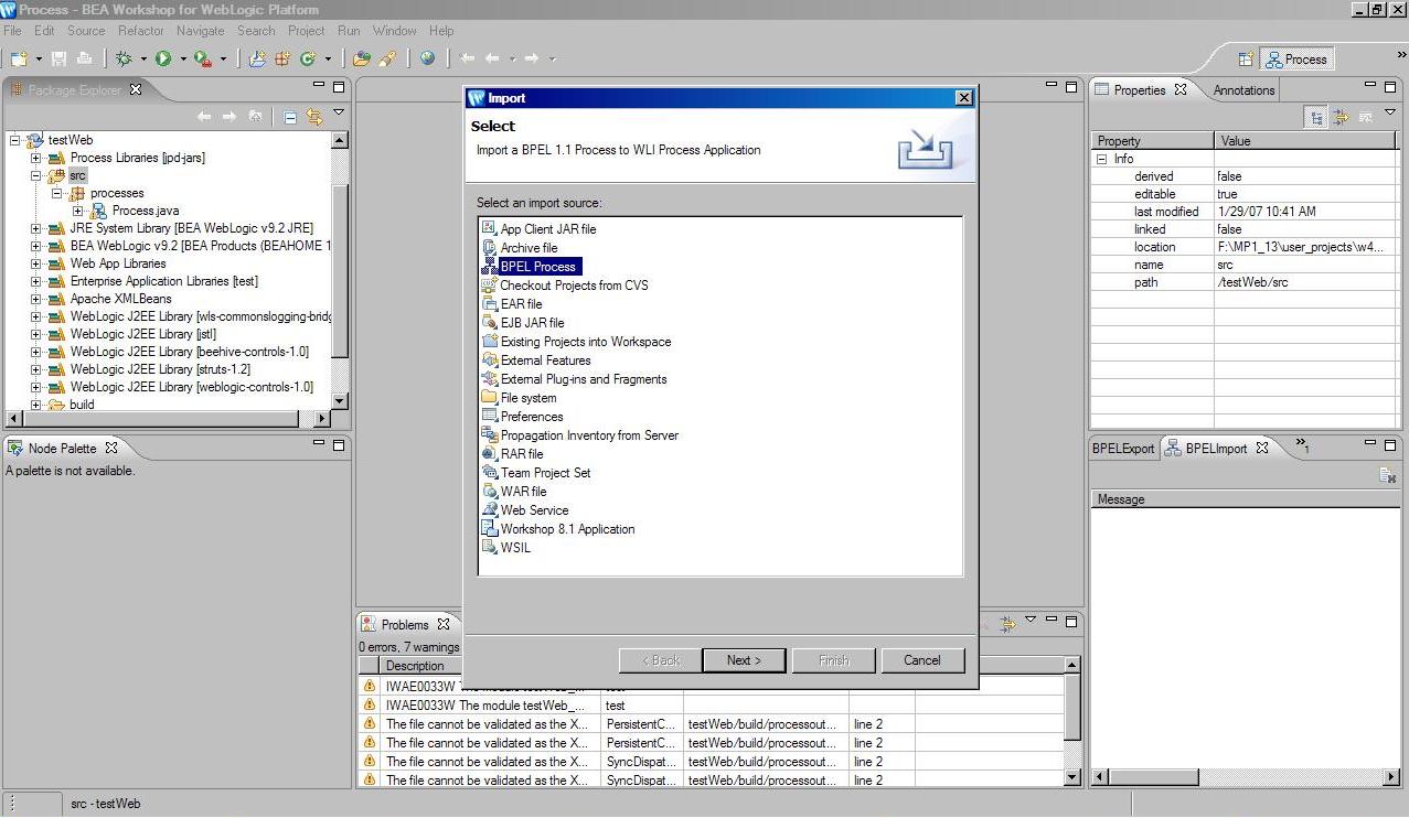 Import BPEL Option