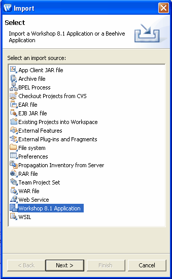 Selecting the Application Source to be Imported 