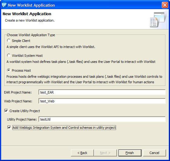 New Worklist Application Dialog Box