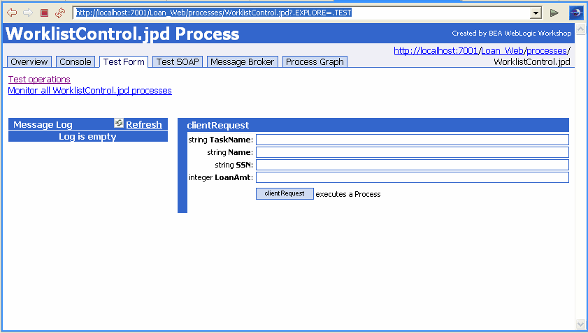 WorklistControl Process Test Form Page 
