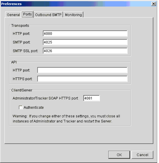 Preferences Window Ports Tab