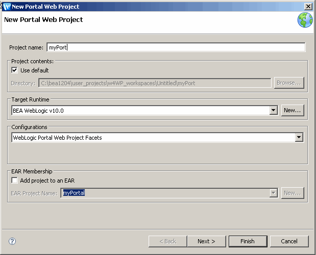 New Portal Web Project Dialog
