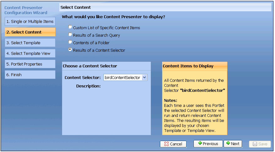 Pick a Content Selector from the Drop-Down Menu