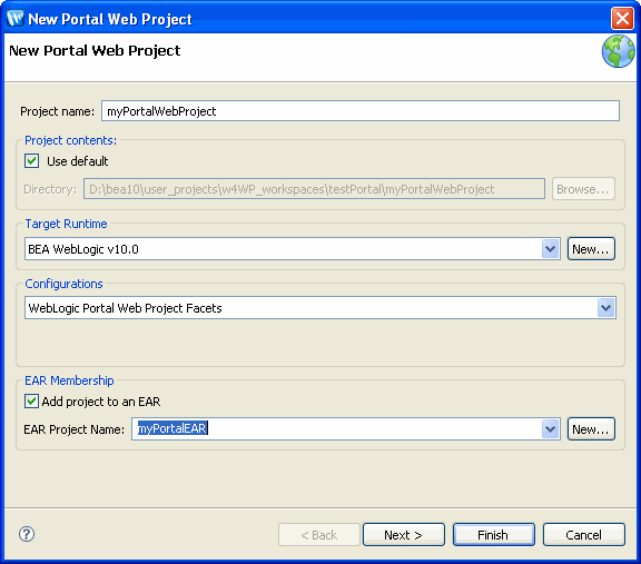 New Portal Web Project Dialog