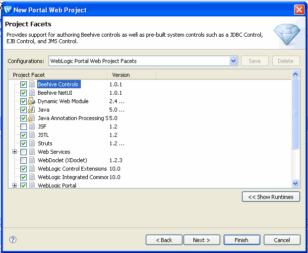 New Portal Web Project –  Select Project Facets Dialog