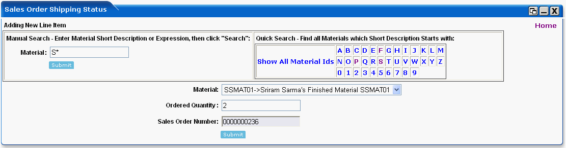 WebLogic Portlets for SAP - Sales Order Shipping Status Portlet - Add new Line Item Screen