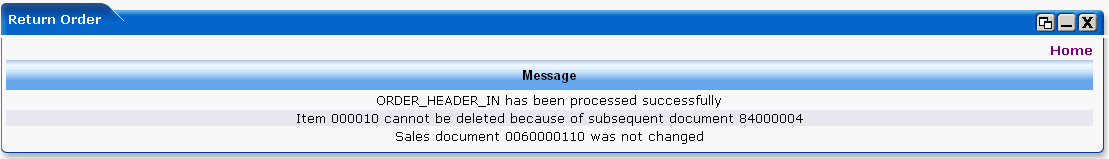 WebLogic Portlets for SAP - Return Order Portlet - Item Delete confirmation Screen