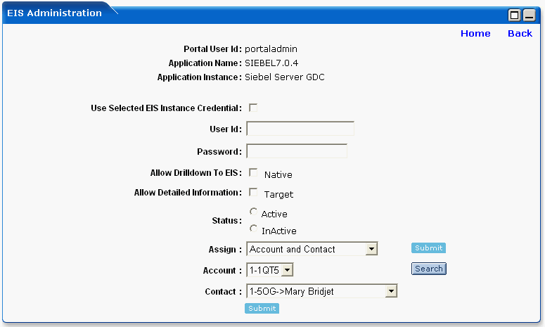 EIS Credential Mapping - Create assigning Account and Contact search screen
