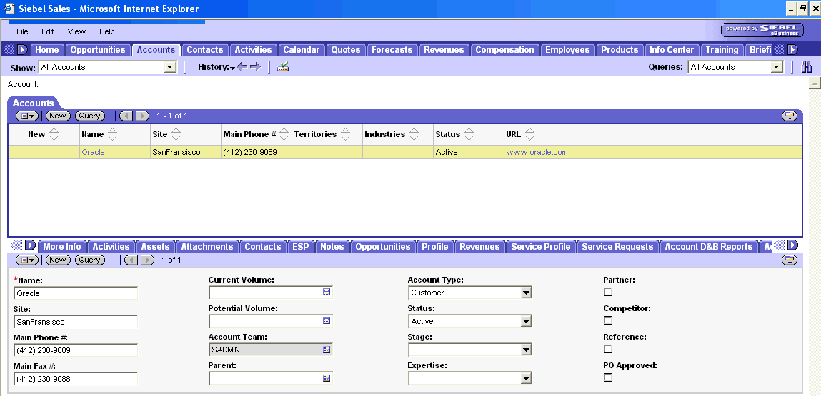 WebLogic Portlets for Siebel Sales Order Portlet - Siebel Customer details Screen