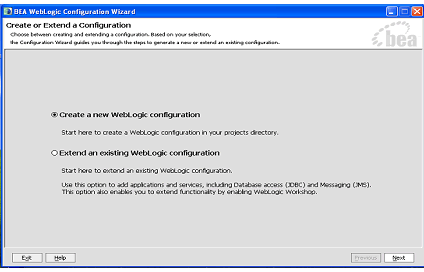 Configuration Wizard - Create a new WebLogic Configuration 