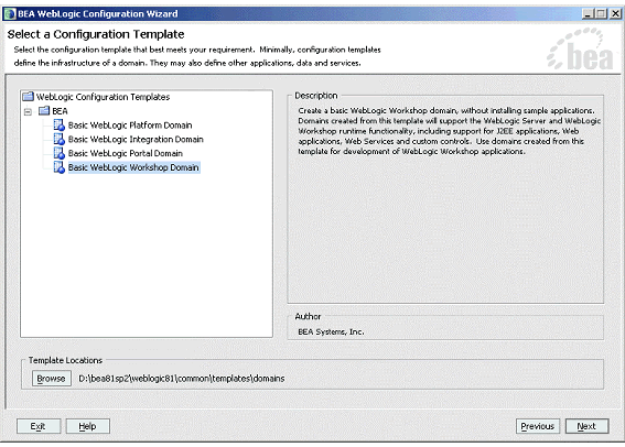 Configuration Wizard - Basic WebLogic Workshop Domain