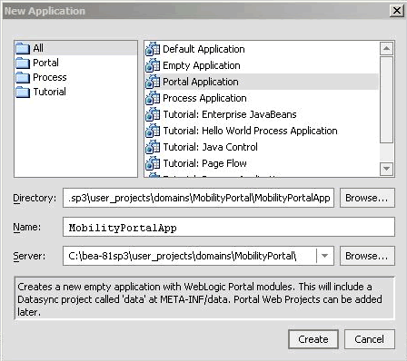 Create Portal Application Dialog
