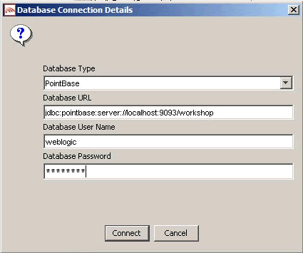 Example of PointBase Connection Details screen