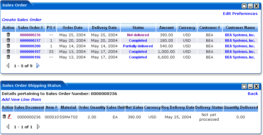 WebLogic Portlets for SAP Sales Order Portlet Screen
