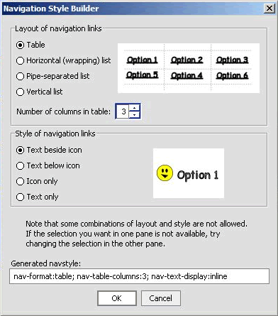 Navigation Style Builder Insert Wizard )