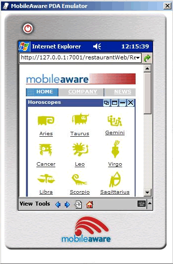 Updated Menu on PDA Emulator