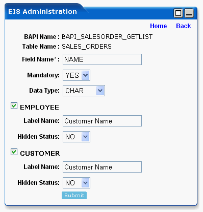 Add New Edit / Display Table Parameters Screen