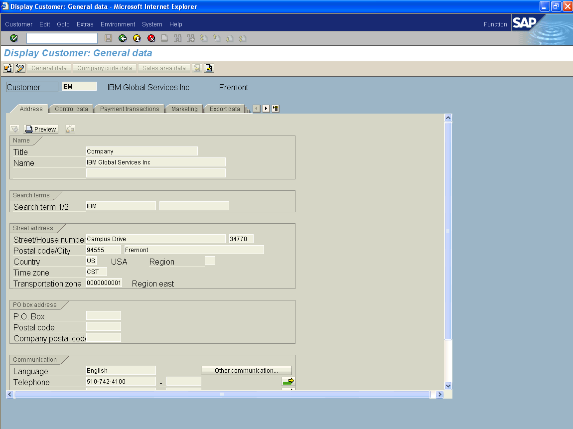 WebLogic Portlets for SAP List of Customers - SAP Customer details Screen