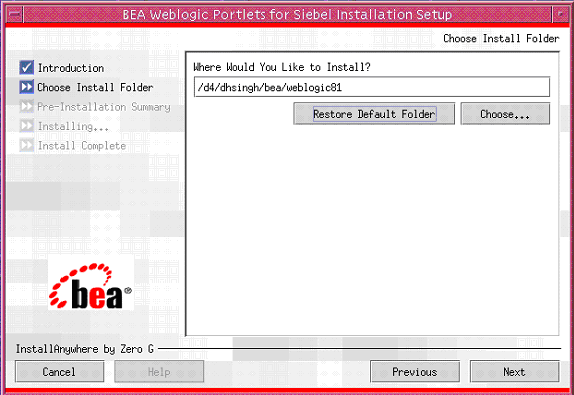 Choose Installation Folder Screen