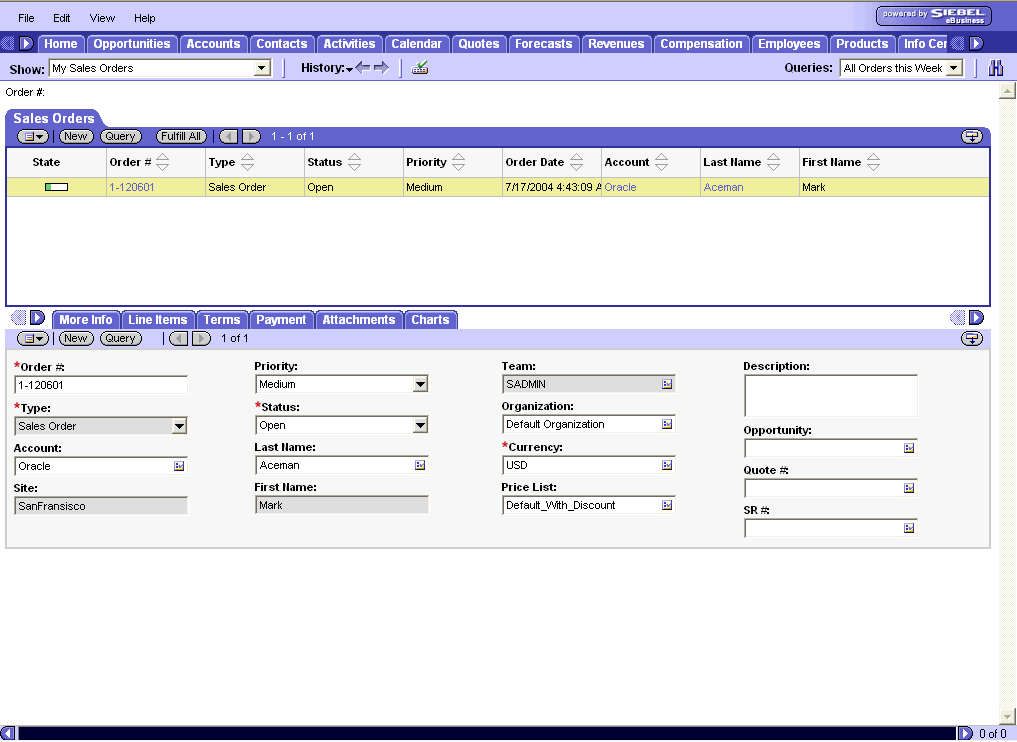 WebLogic Portlets for Siebel Sales Order Portlet - Siebel Sales Order details Screen