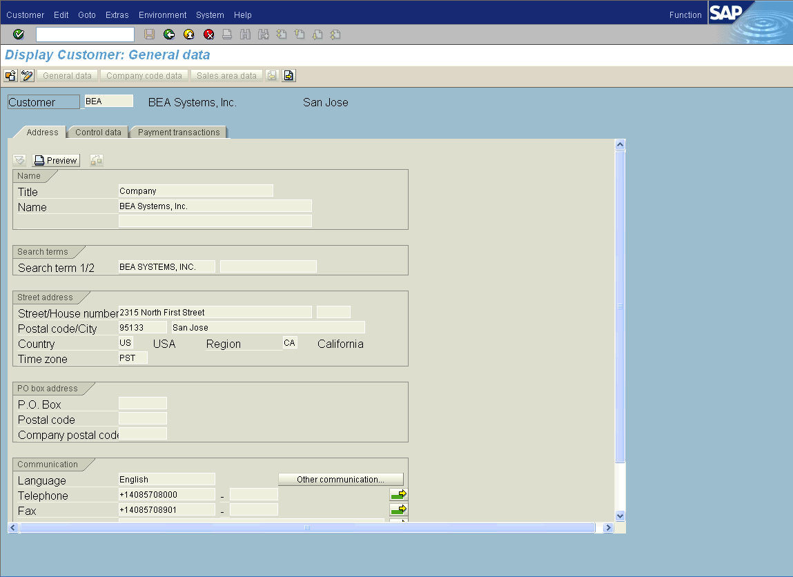 WebLogic Portlets for SAP Sales Order Portlet - SAP Customer details Screen